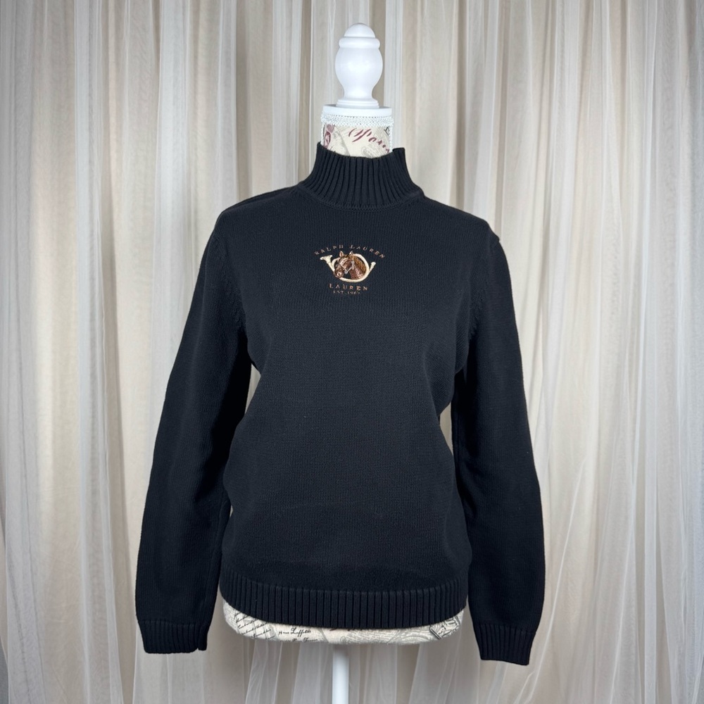 Vintage Ralph Lauren Equestrian Horse black turtleneck sweater